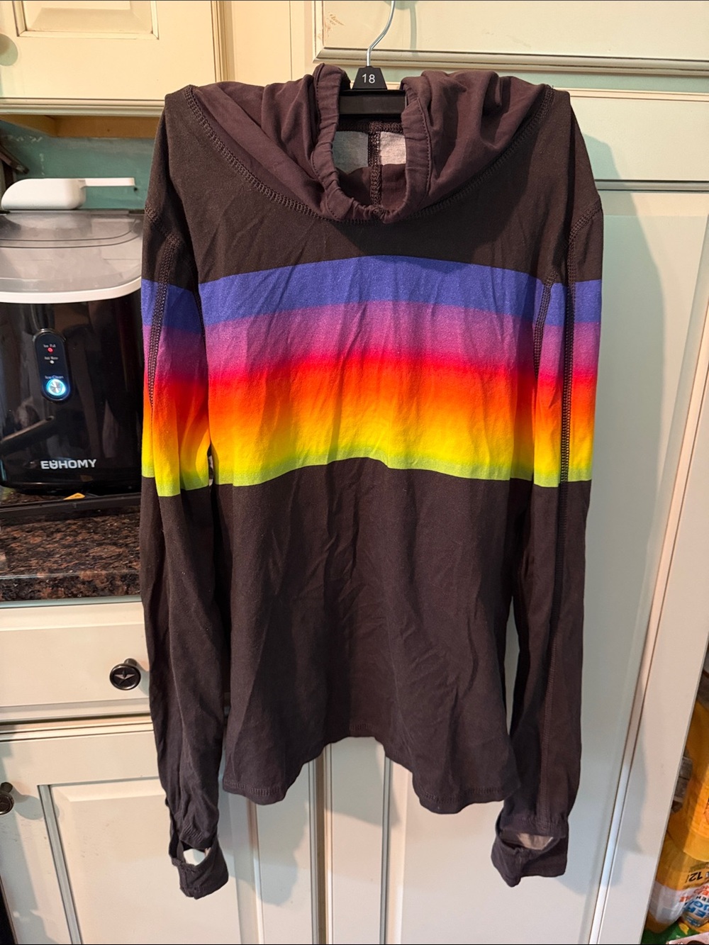 FP Movement by Free People Brown Hooded Long Sleeve Tee with Rainbow Stripe